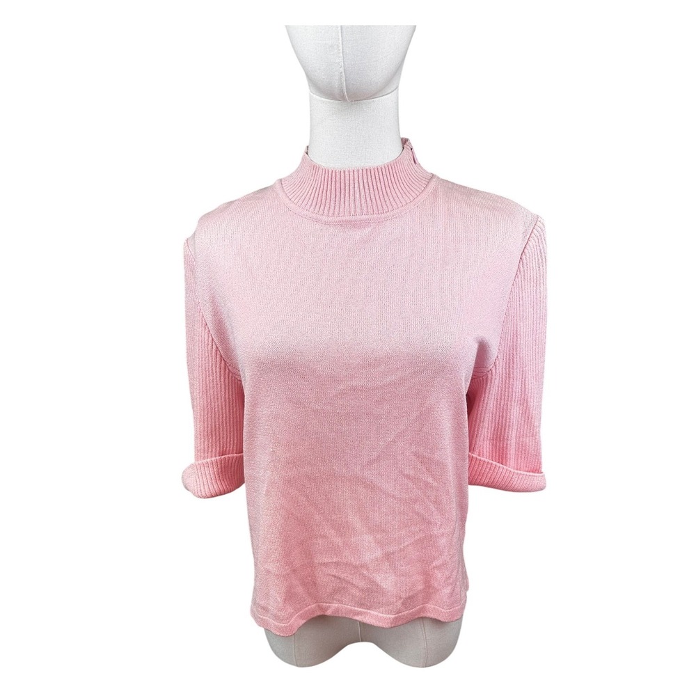 ST JOHN SPORT by Marie Gray Pink Mock Neck Knit Sweater‎ 3/4 Sleeve Women's M